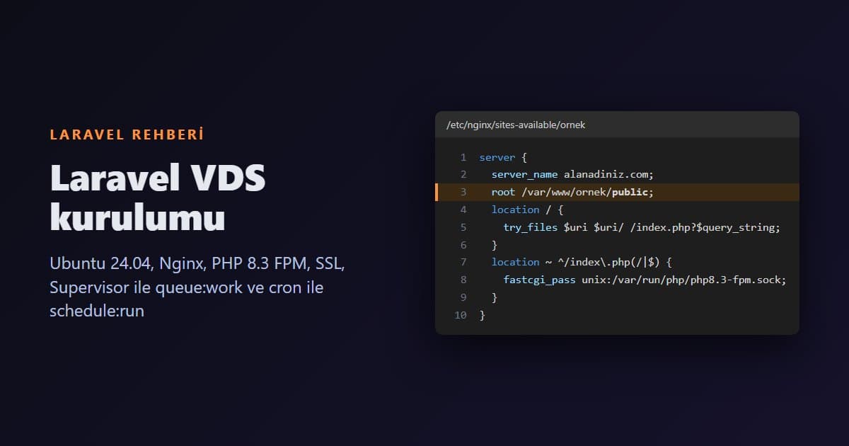 Laravel VDS Kurulumu: Ubuntu 24.04, Nginx, PHP-FPM, SSL, Queue ve Cron