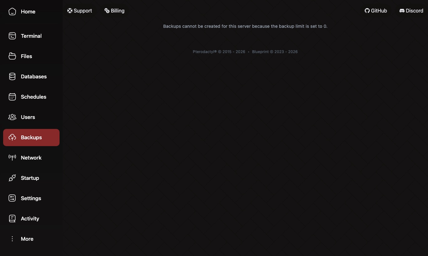 Backups sekmesindeki backup limit uyarısı