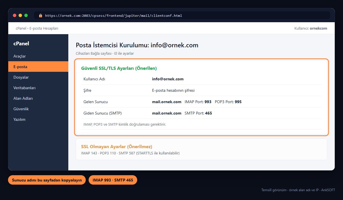 cPanel Cihazları Bağla sayfasındaki SSL/TLS ayarları