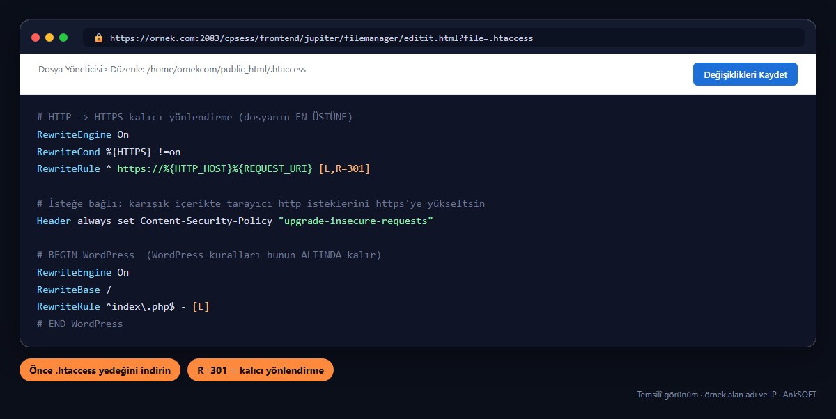 .htaccess dosyasında HTTPS yönlendirme kuralı