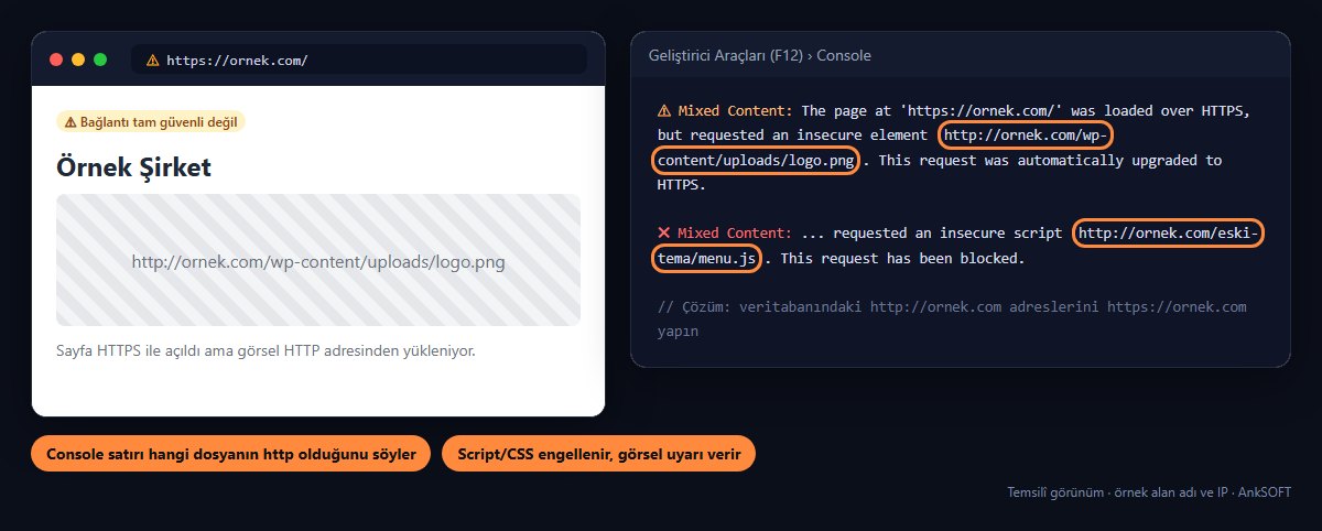 Tarayıcı konsolunda Mixed Content uyarıları