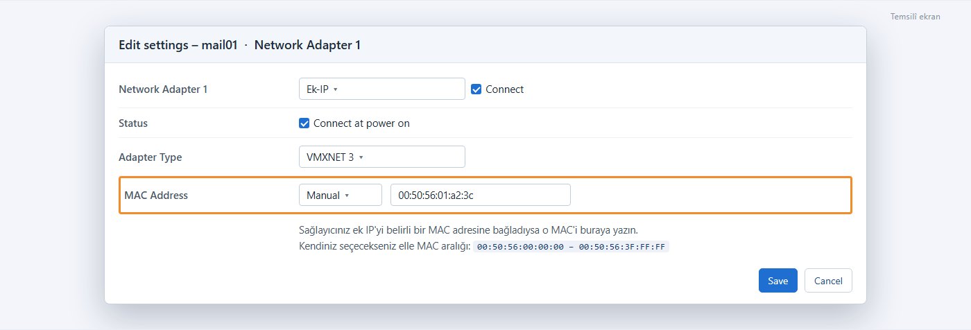 ESXi sanal makine ağ kartı ayarı: MAC Address Manual ve elle MAC aralığı