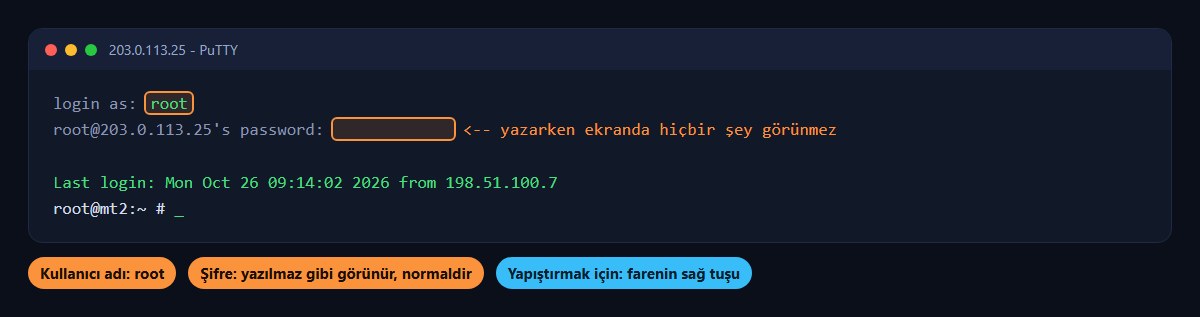 PuTTY'de root girişi
