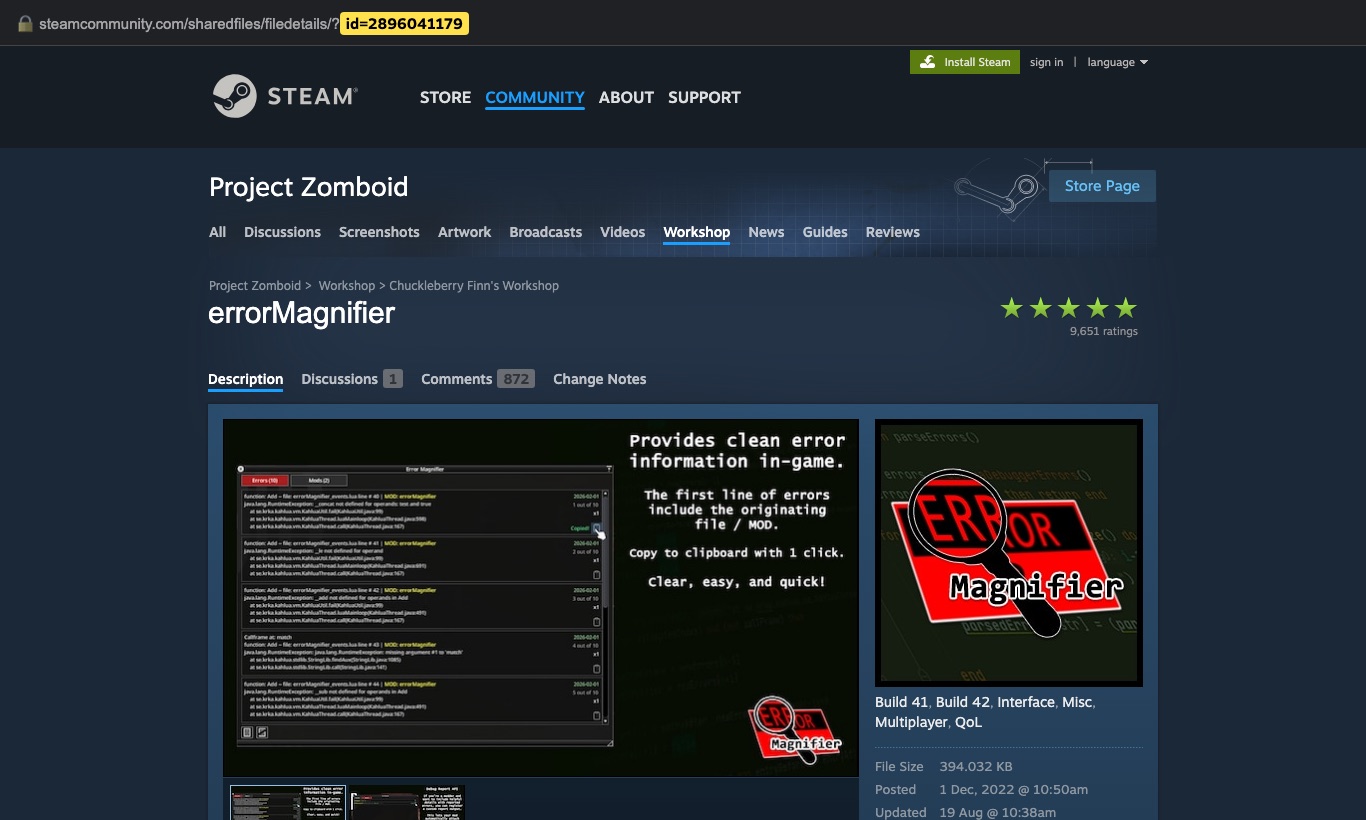 Steam Workshop adresindeki id değeri