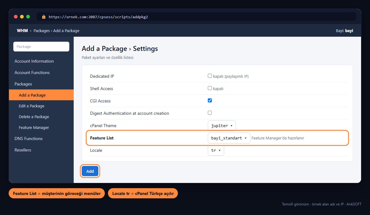 WHM paket ayarları ve Feature List