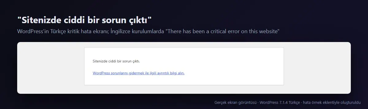 WordPress kritik hata ekranı: Sitenizde ciddi bir sorun çıktı
