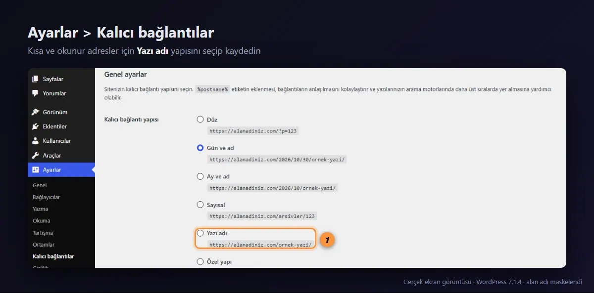 WordPress Kalıcı bağlantı ayarları ve Yazı adı yapısı