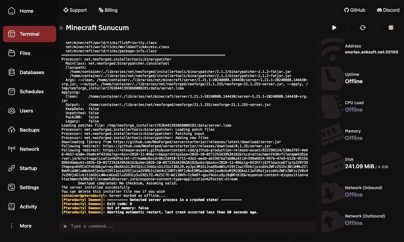 The server installed successfully mesajı