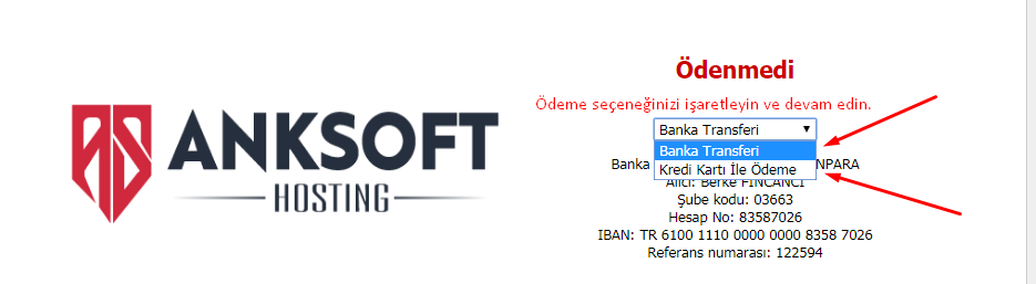 AnkSOFT Ödeme Seçeneği İşaretleme AnkSOFT Ödeme Seçeneği İşaretleme